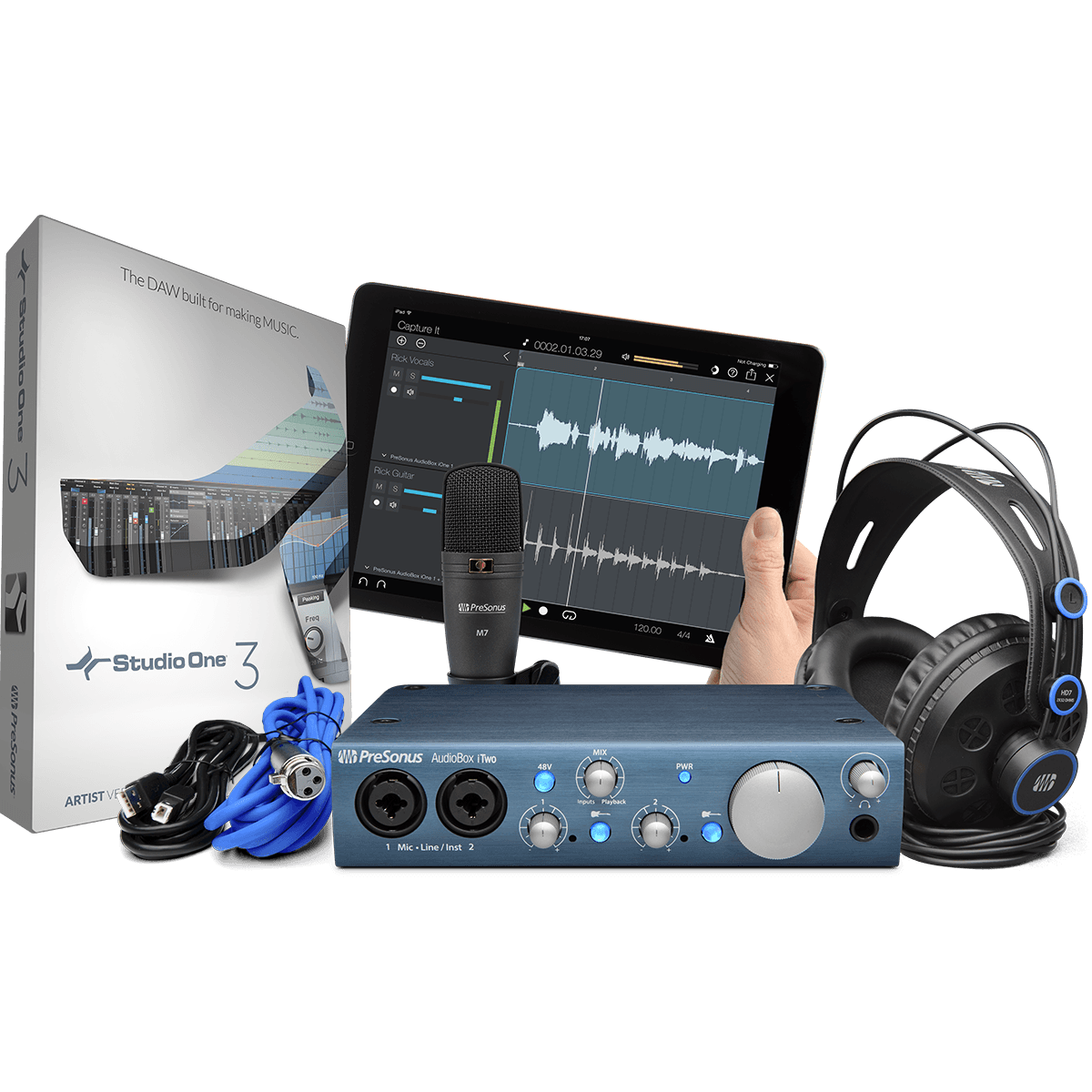 PreSonus AudioBox iTwo Studio avec kit de microphone professionnel LyxPro,  absorption du son et bouclier d'isolation pour enregistrement vocal :  : Instruments de musique, scène et studio